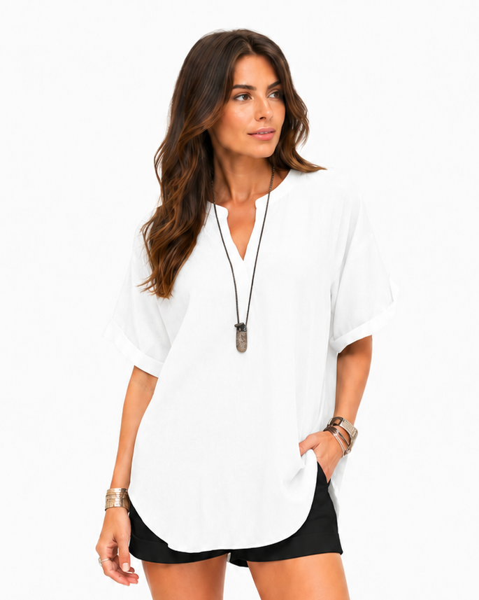 Shania — Blusa morbida in tinta unita, stile casual