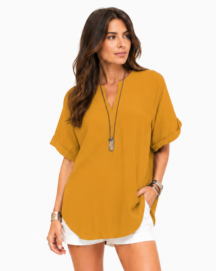 Shania — Blusa morbida in tinta unita, stile casual