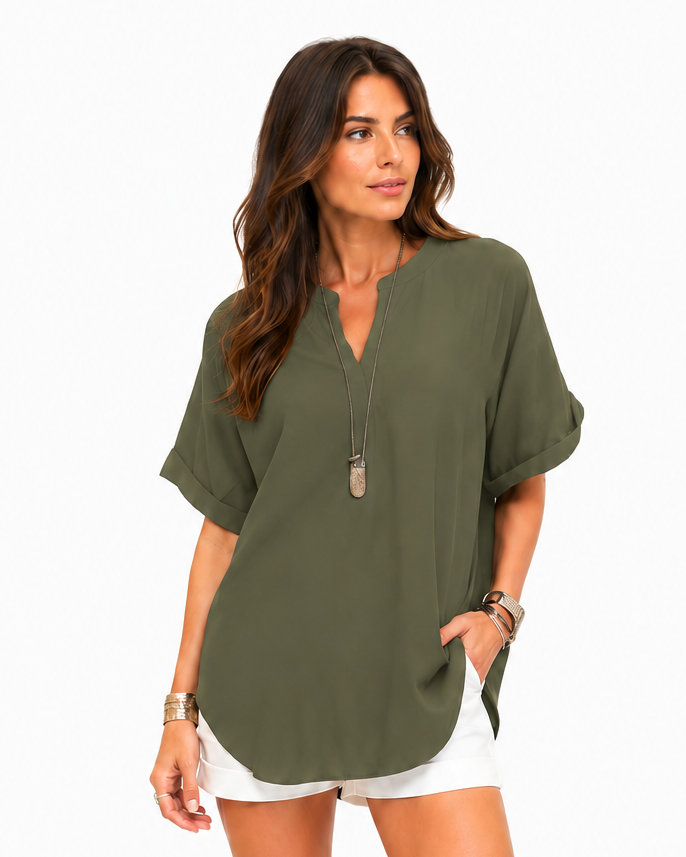 Shania — Blusa morbida in tinta unita, stile casual