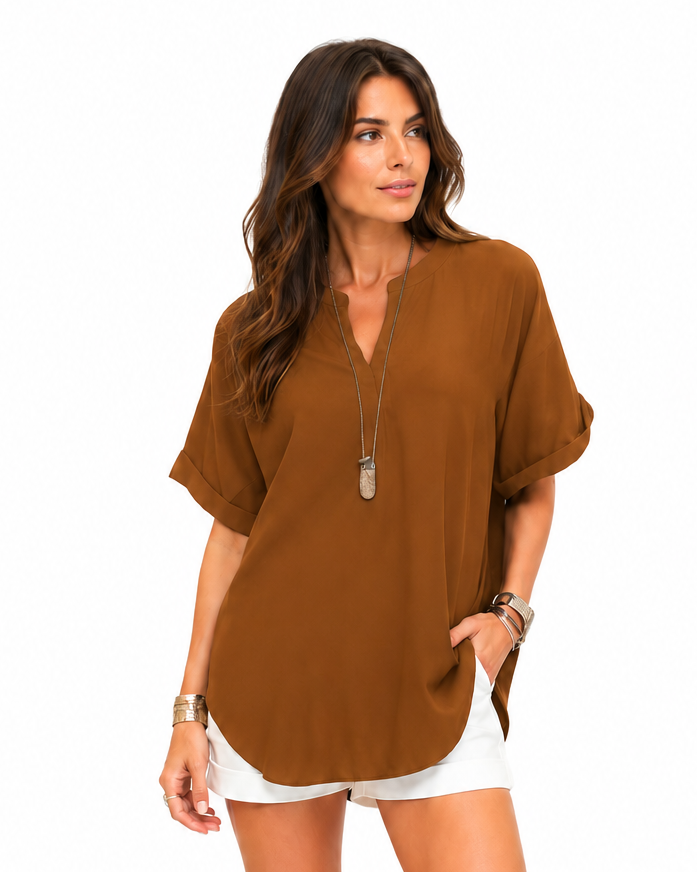 Shania — Blusa morbida in tinta unita, stile casual