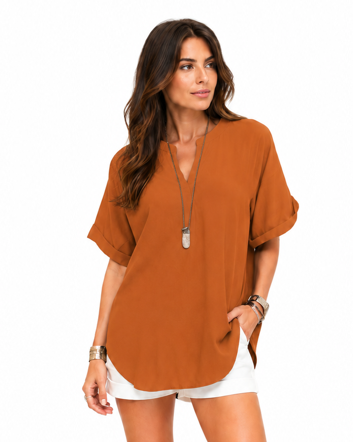 Shania — Blusa morbida in tinta unita, stile casual