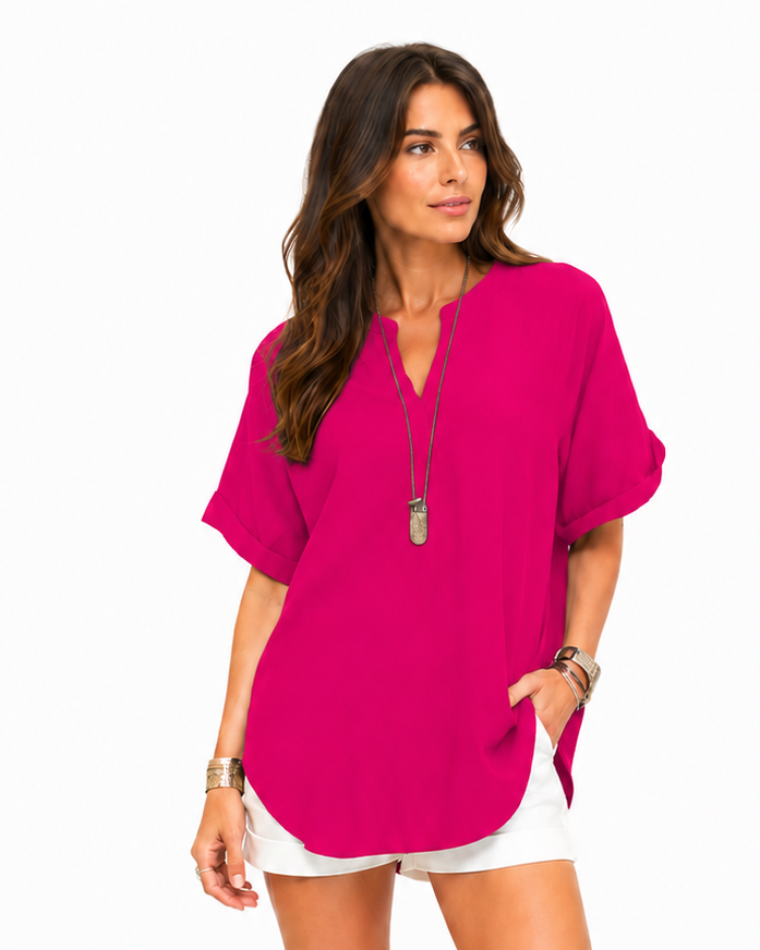 Shania — Blusa morbida in tinta unita, stile casual