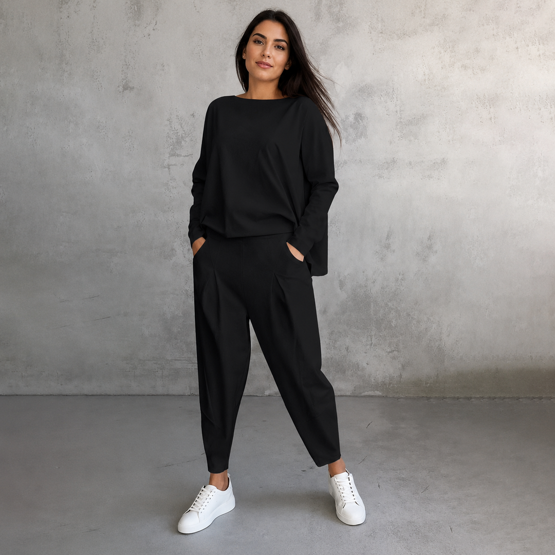 Cotone — Set Felpa e Pantaloni Asimmetrico
