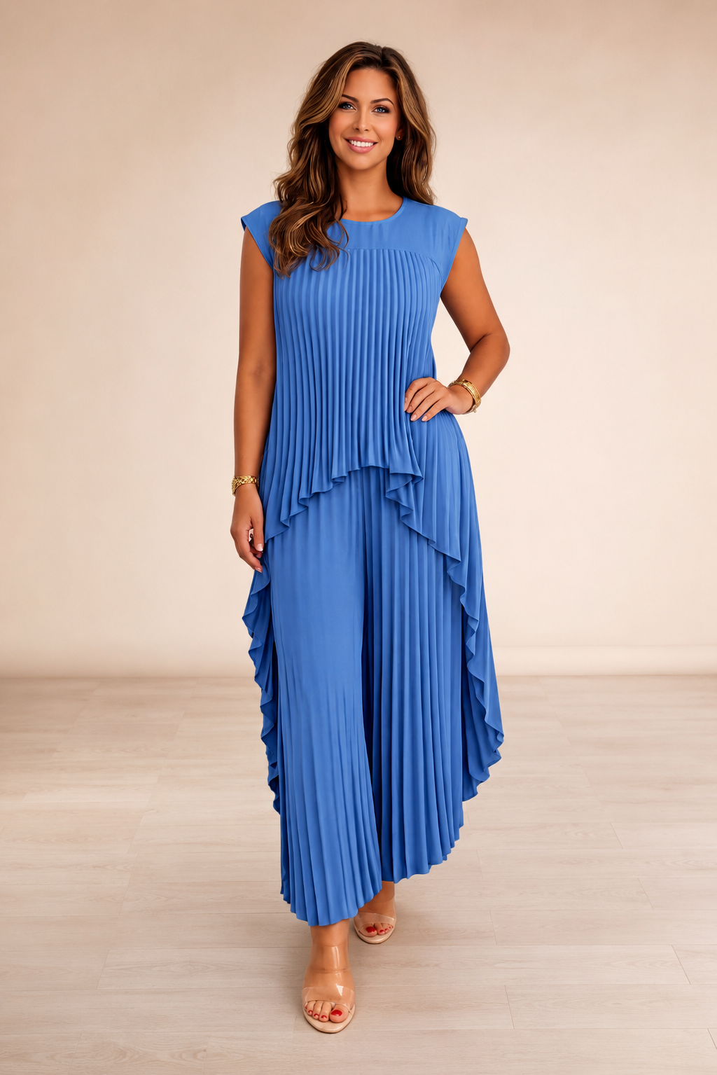 Lène — Set Top Plissettato e Pantaloni a Gamba Larga