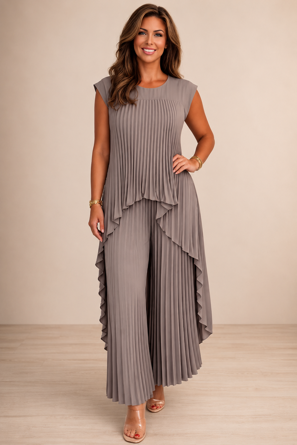 Lène — Set Top Plissettato e Pantaloni a Gamba Larga