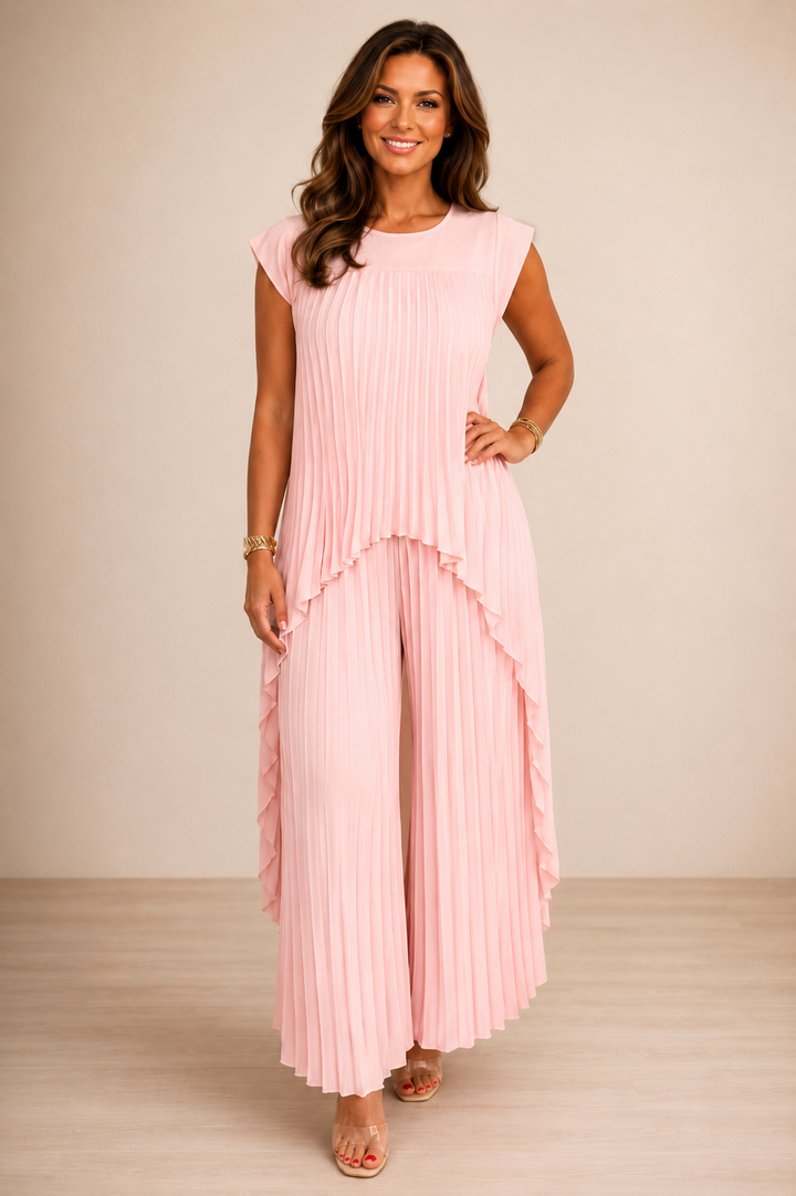 Lène — Set Top Plissettato e Pantaloni a Gamba Larga
