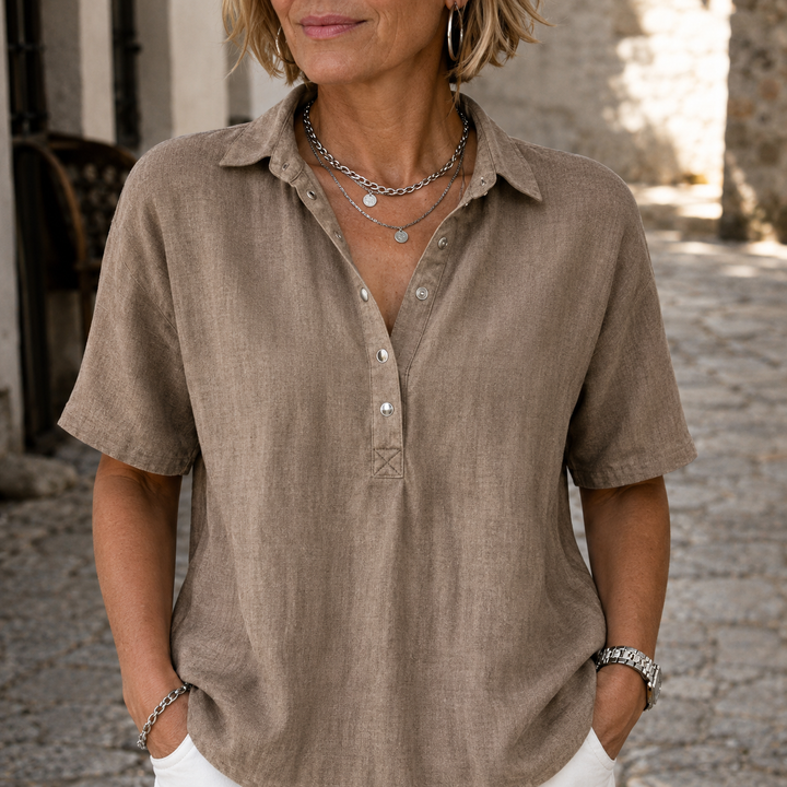 Vera — Blusa con Collo in Stile Lino