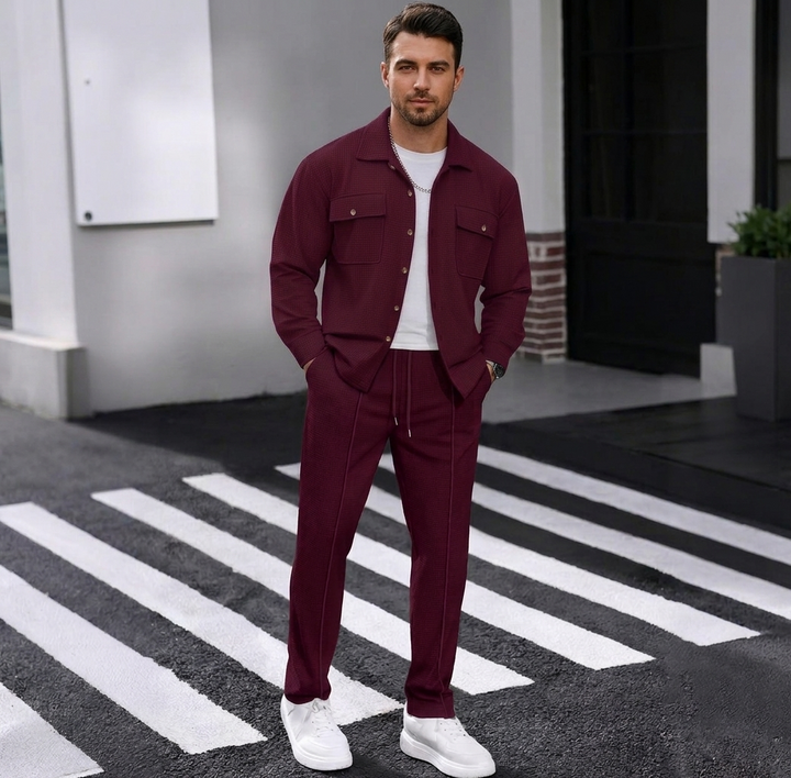Maison — Set Giacca e Pantaloni in Maglia Waffle
