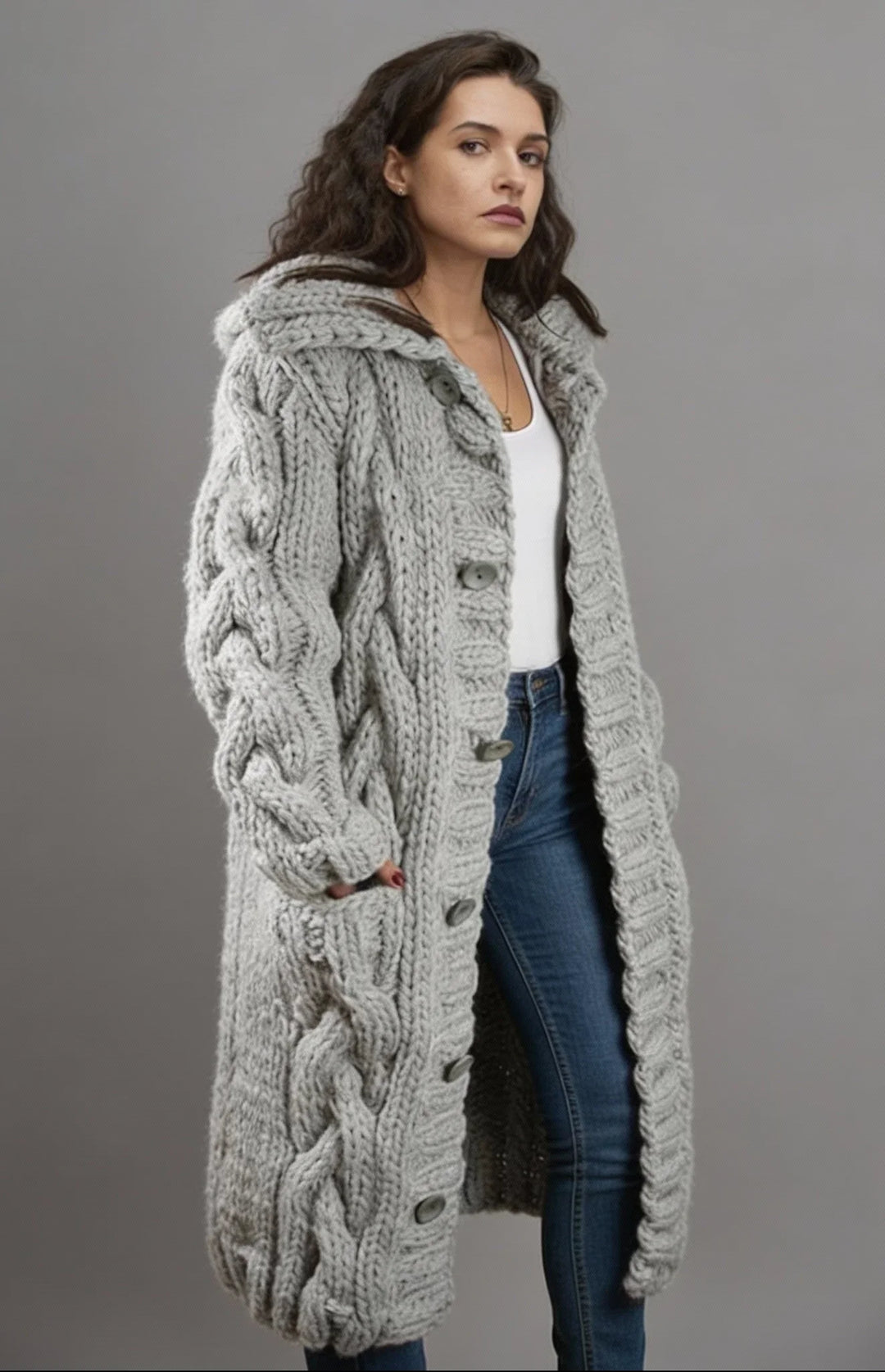Ondina — Cardigan Cappotto Lavorato a Maglia Spessa