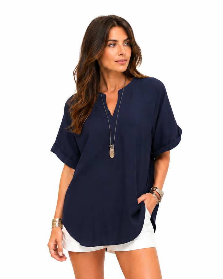 Shania — Blusa morbida in tinta unita, stile casual