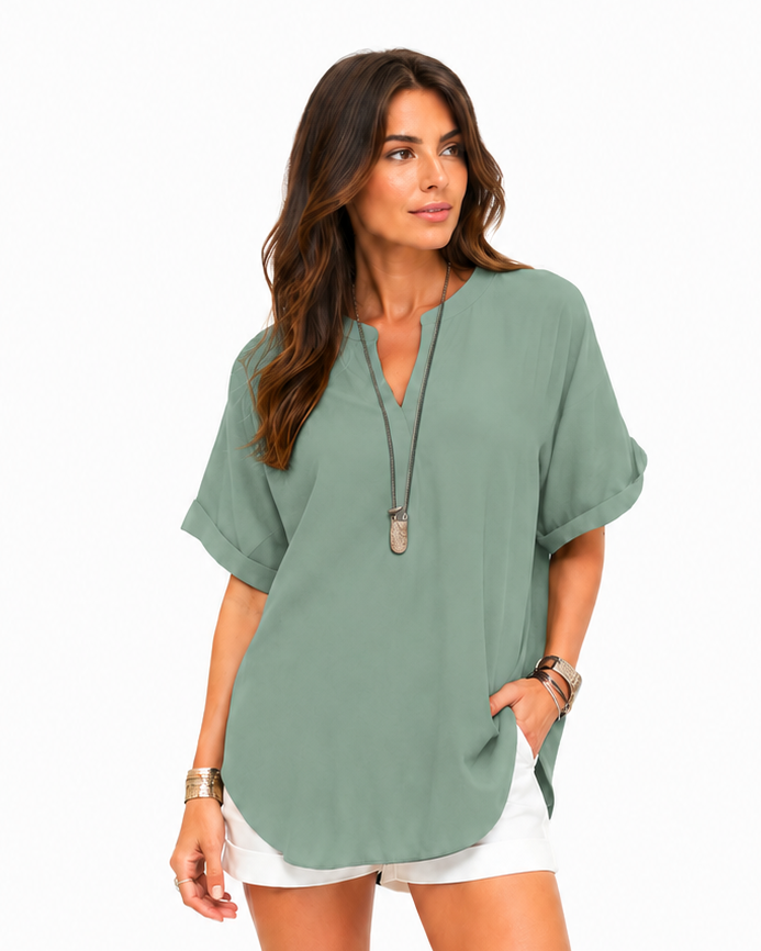 Shania — Blusa morbida in tinta unita, stile casual