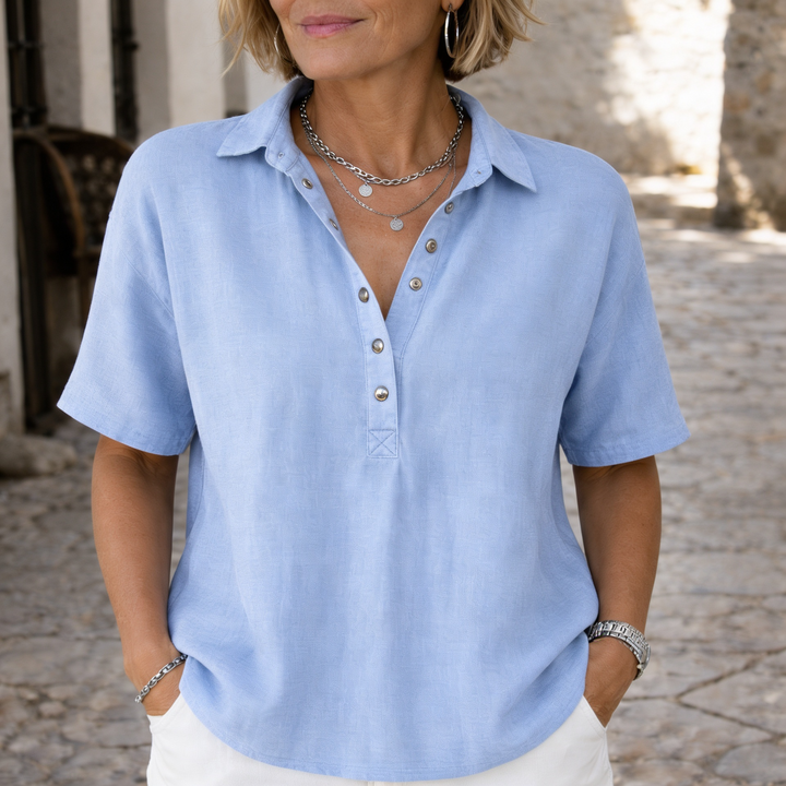 Vera — Blusa con Collo in Stile Lino