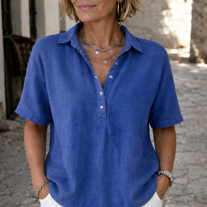 Vera — Blusa con Collo in Stile Lino
