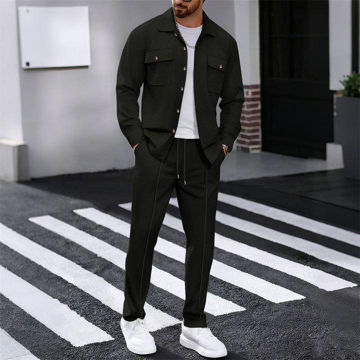Maison — Set Giacca e Pantaloni in Maglia Waffle
