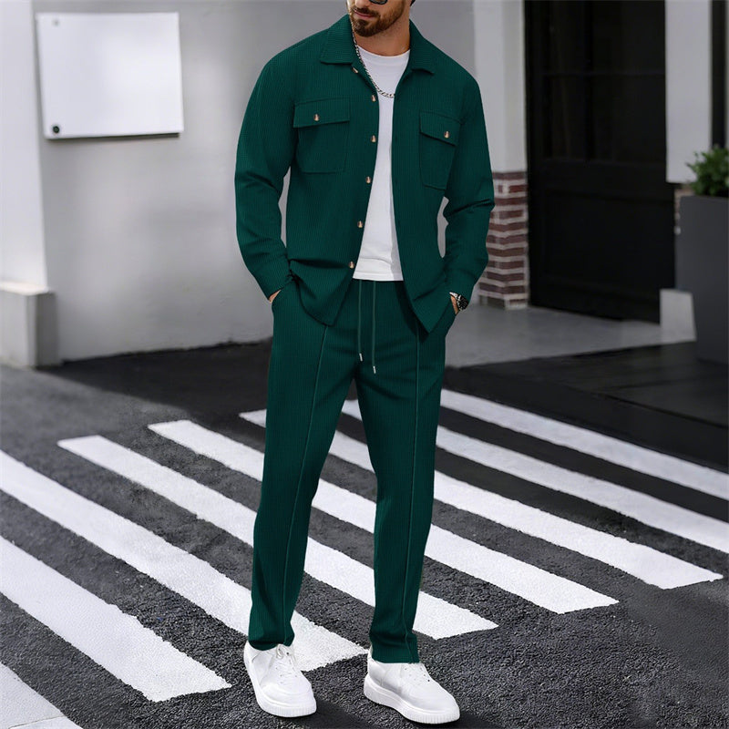 Maison — Set Giacca e Pantaloni in Maglia Waffle