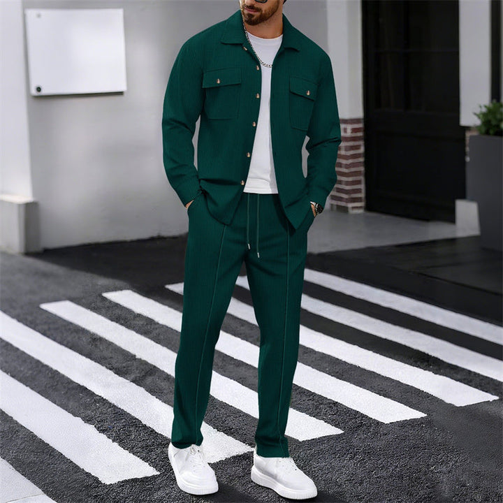Maison — Set Giacca e Pantaloni in Maglia Waffle