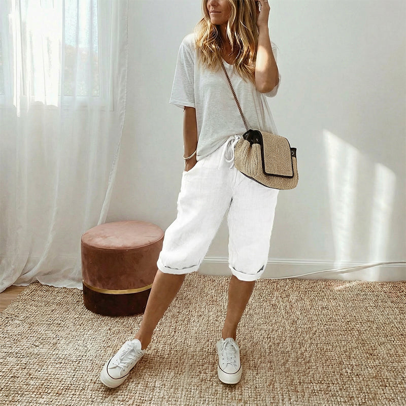 Linelle — Pantaloni Capri Corti in Cotone e Lino
