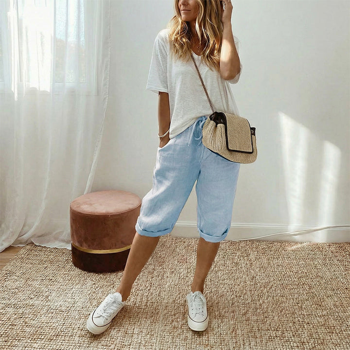 Linelle — Pantaloni Capri Corti in Cotone e Lino