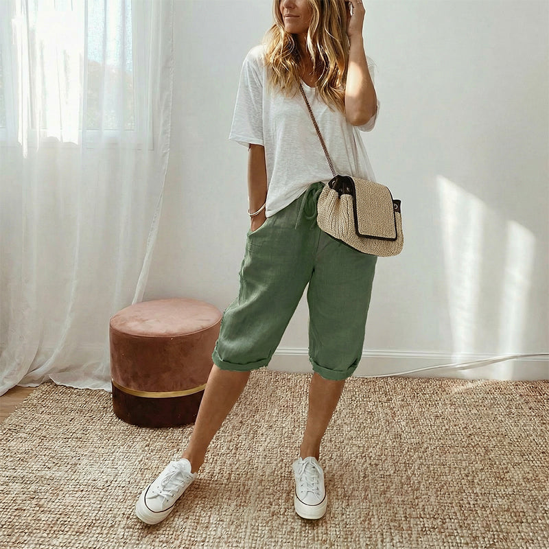 Linelle — Pantaloni Capri Corti in Cotone e Lino