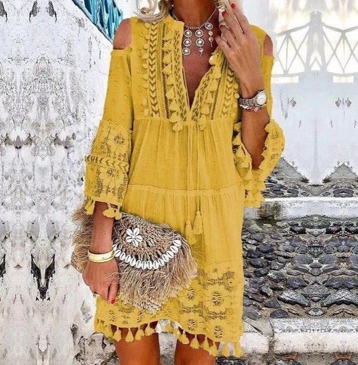 Bréziane — Abito Maxi in Cotone e Lino Ricamato